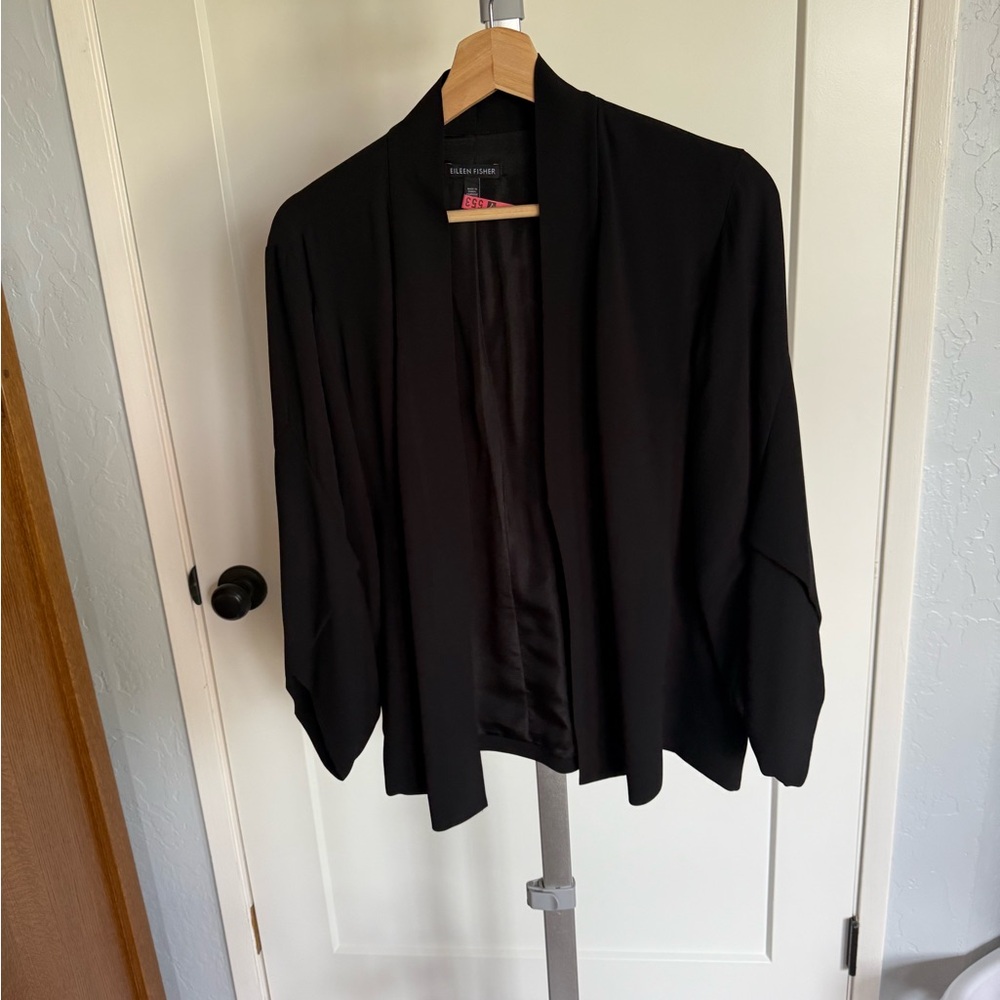 Eileen Fisher silk Black Open Front Blazer